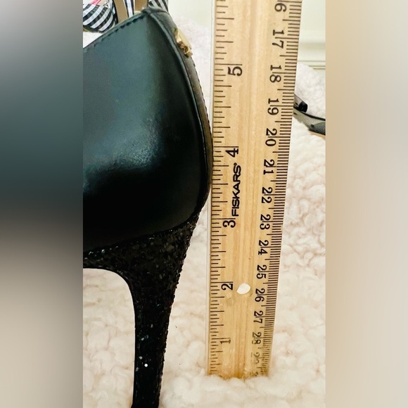 🎉HP🥳 Kate Spade Elpetha Heels in Black w/ Black Sparkle Heel & Cream Dbl Strap - Picture 10 of 16